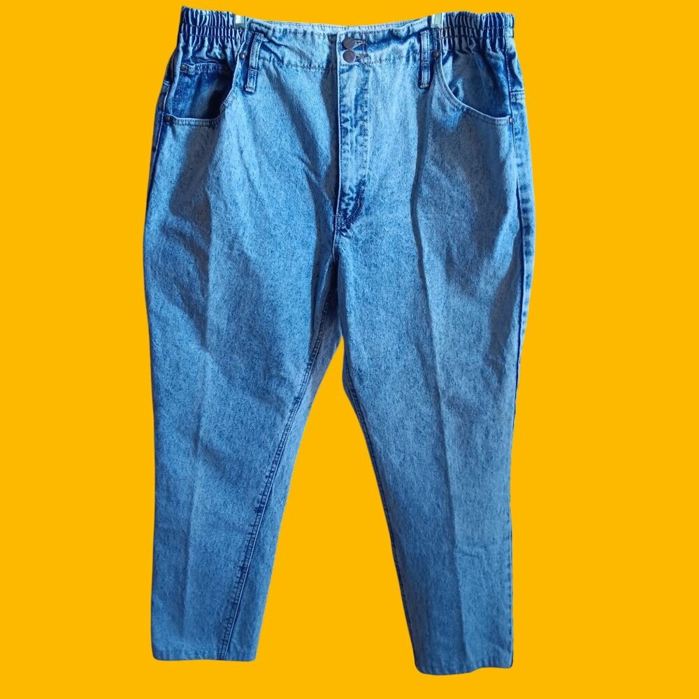 Vintage Women's Acid Wash Jeans 18 Original Venezia Elastic Waist Denim 1980's
